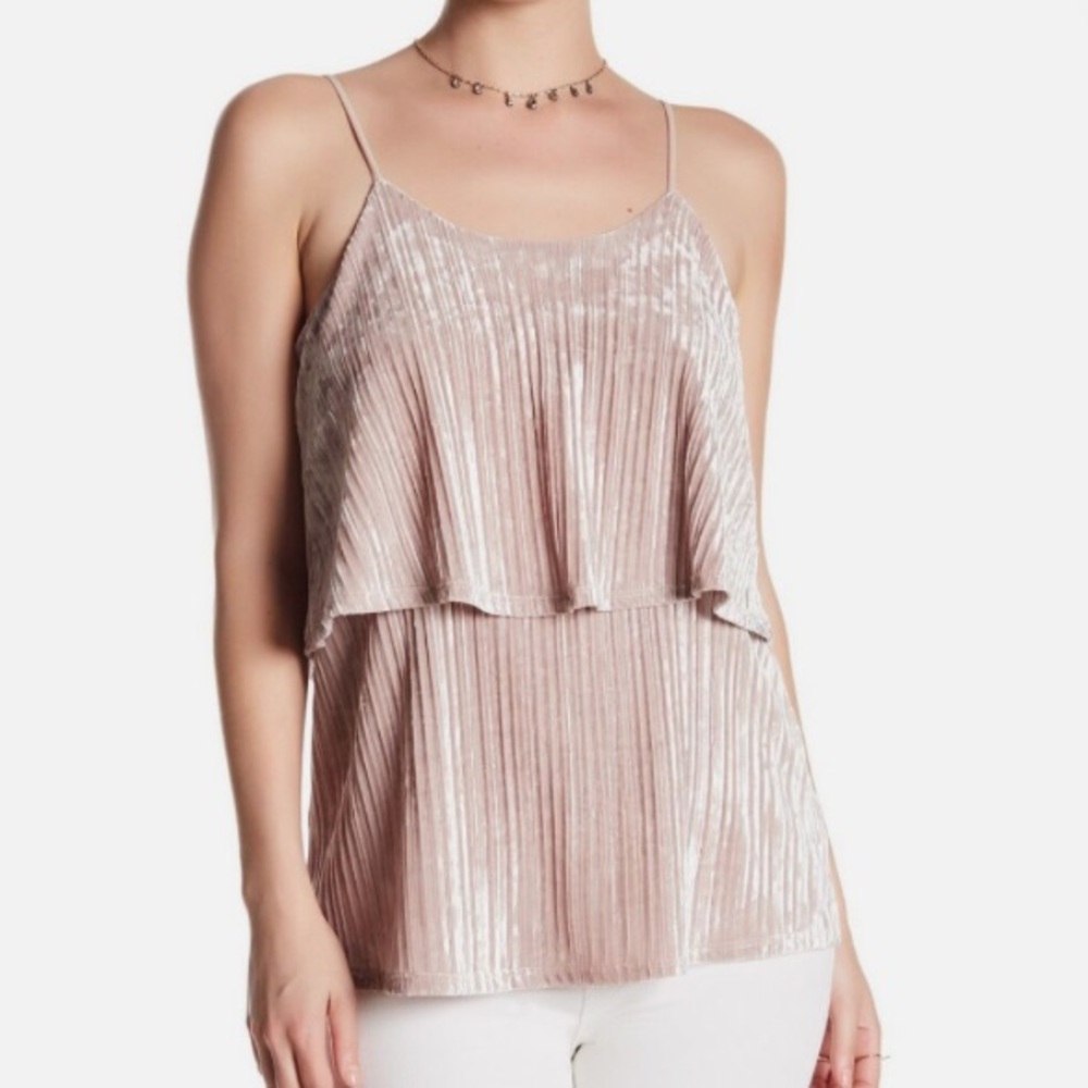 Ro & De pleated velvet two tiered skinny strap shimmery tank top Sz XS